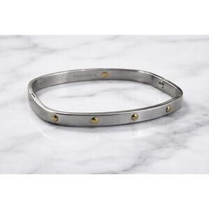 Milor Stainless Steel Hinged Bangle Bracelet Silver Tone Gold Stud Accents 7”